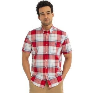 U.S. Polo Assn. Red and White Plaid Button Down Shirt size L